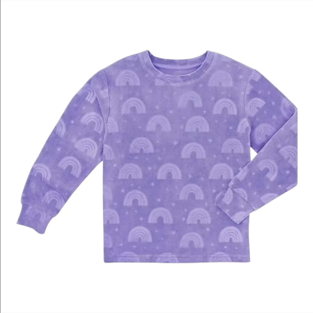 Members Mark Girls Lilac Purple Pastel Rainbow Plush Fleece Pajama Set - XS 4/5